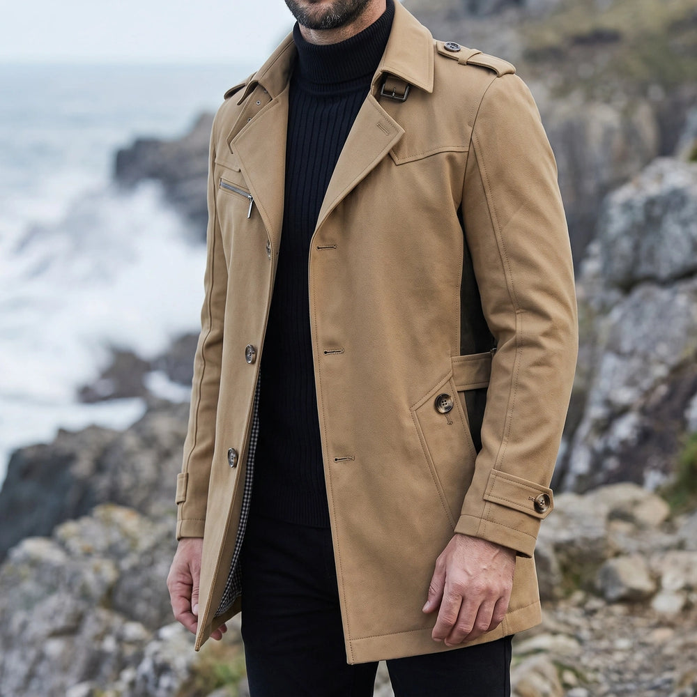 Alaric Men's Belted Trench Coat - Camel