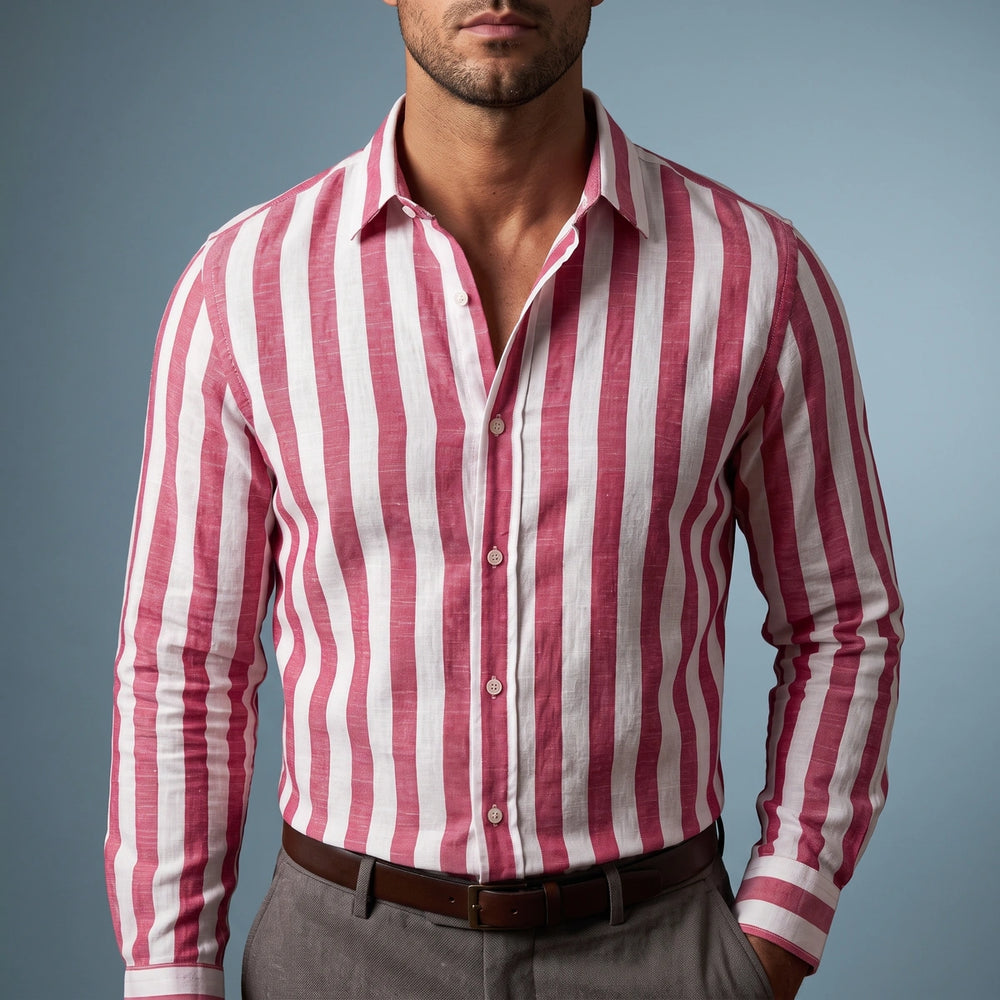 Pembroke Men's Striped Linen Shirt - Red
