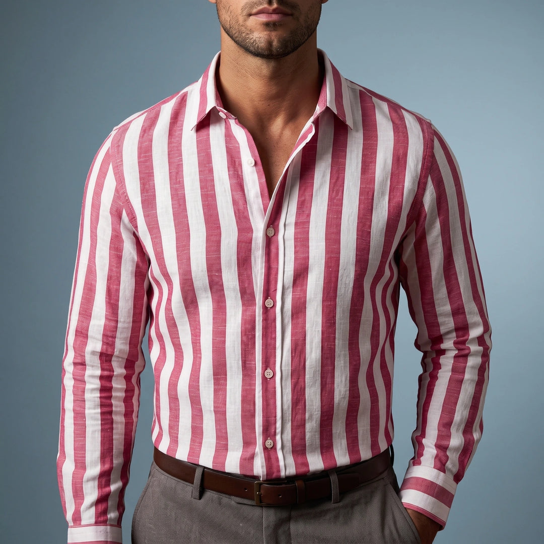 Pembroke Men's Striped Linen Shirt - Red
