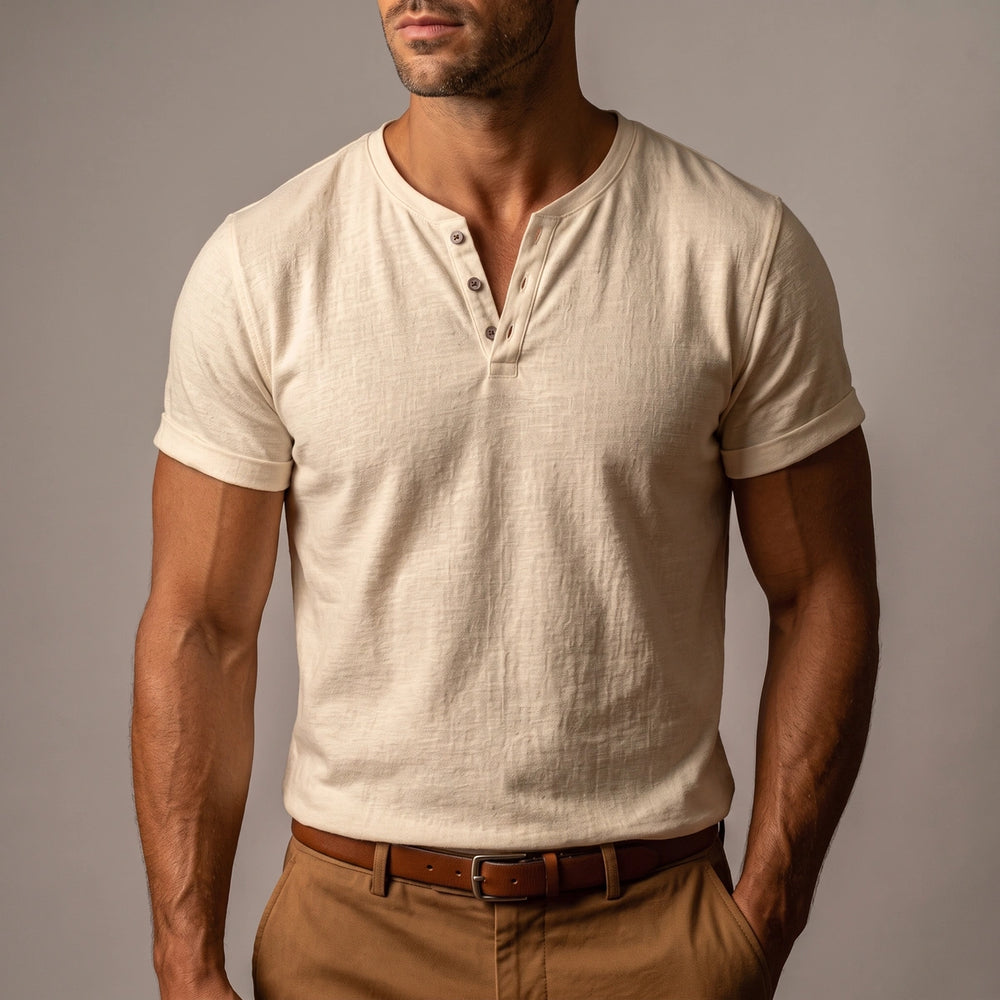 Wendell Men's Slim V-Neck Henley - Khaki