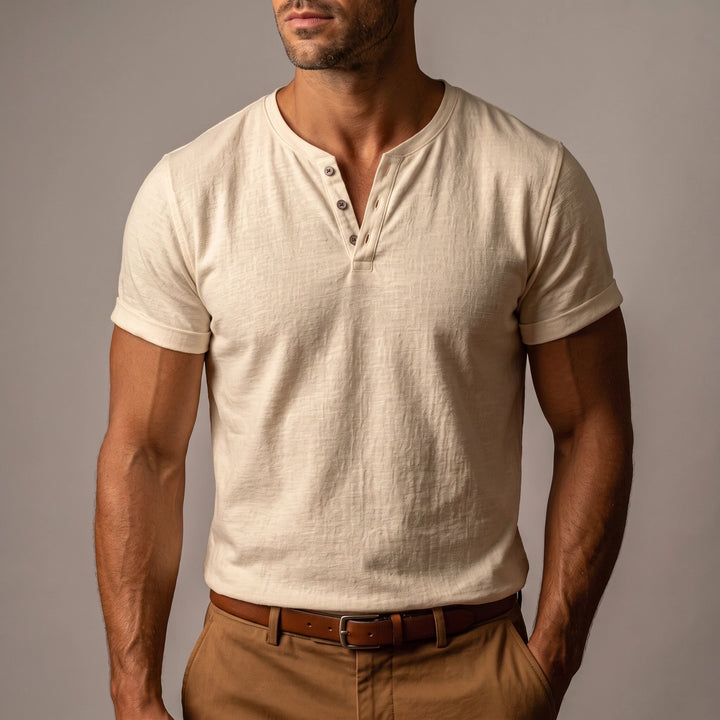 Wendell Men's Slim V-Neck Henley - Khaki