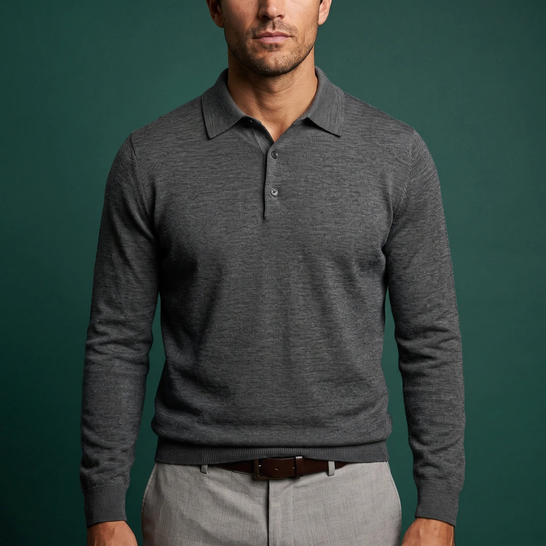 Lambert Men's Merino Long Sleeve Polo - Gray