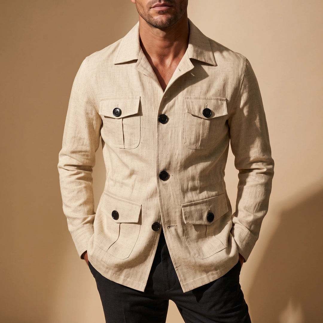 Fairfax Men's Linen Safari Jacket - Beige