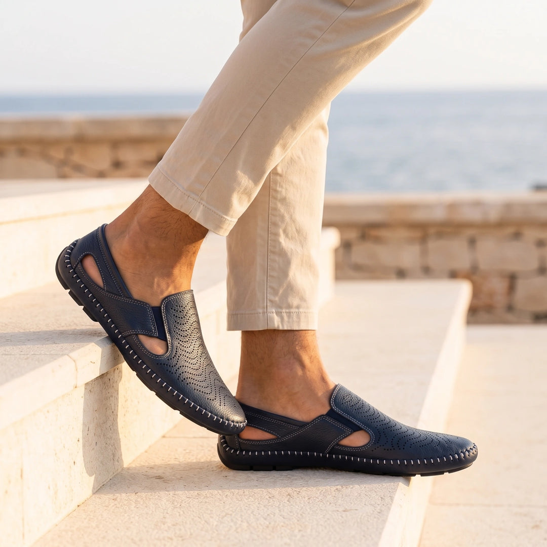 Vaughn Men's Italian Leather Sandals - Navy