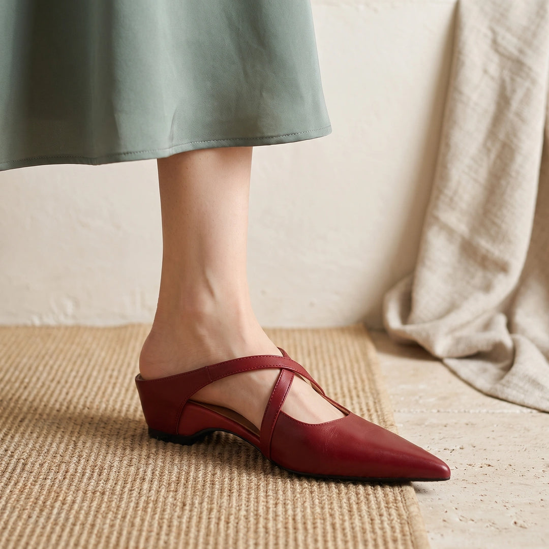 Perrine Women's Crossover Strap Mules - Maroon