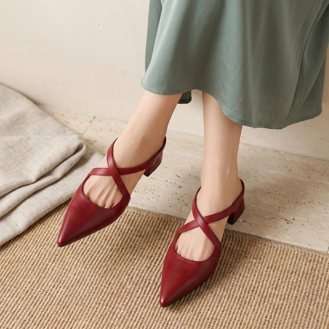 Perrine Women's Crossover Strap Mules - Maroon