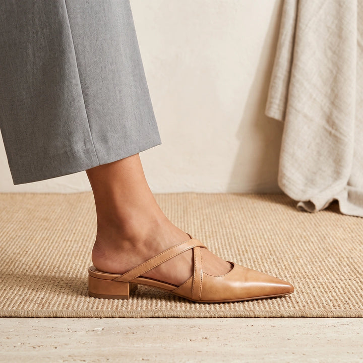 Perrine Women's Crossover Strap Mules - Apricot