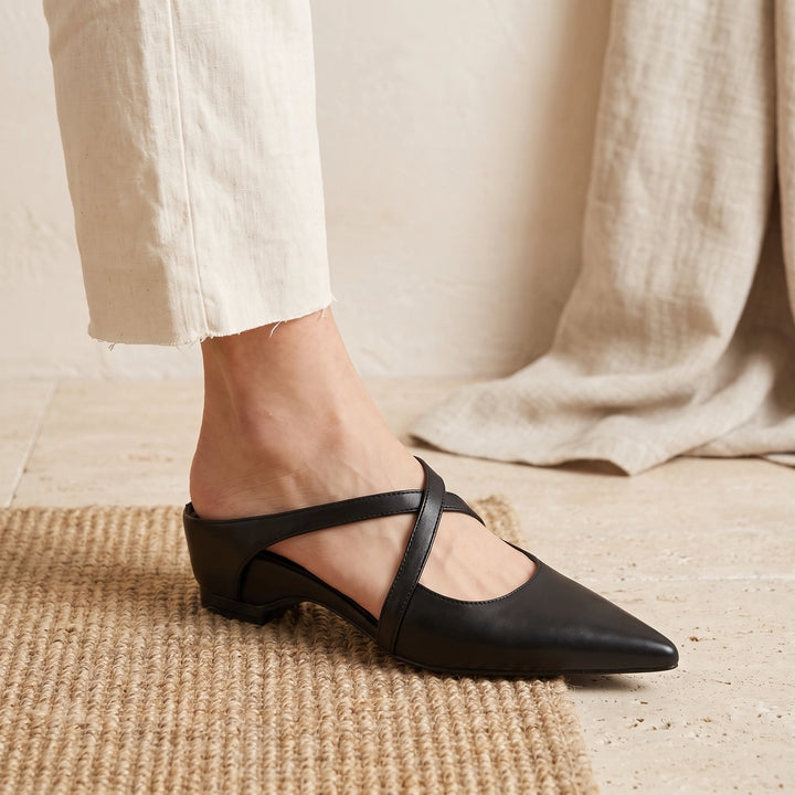Perrine Women's Crossover Strap Mules - Black