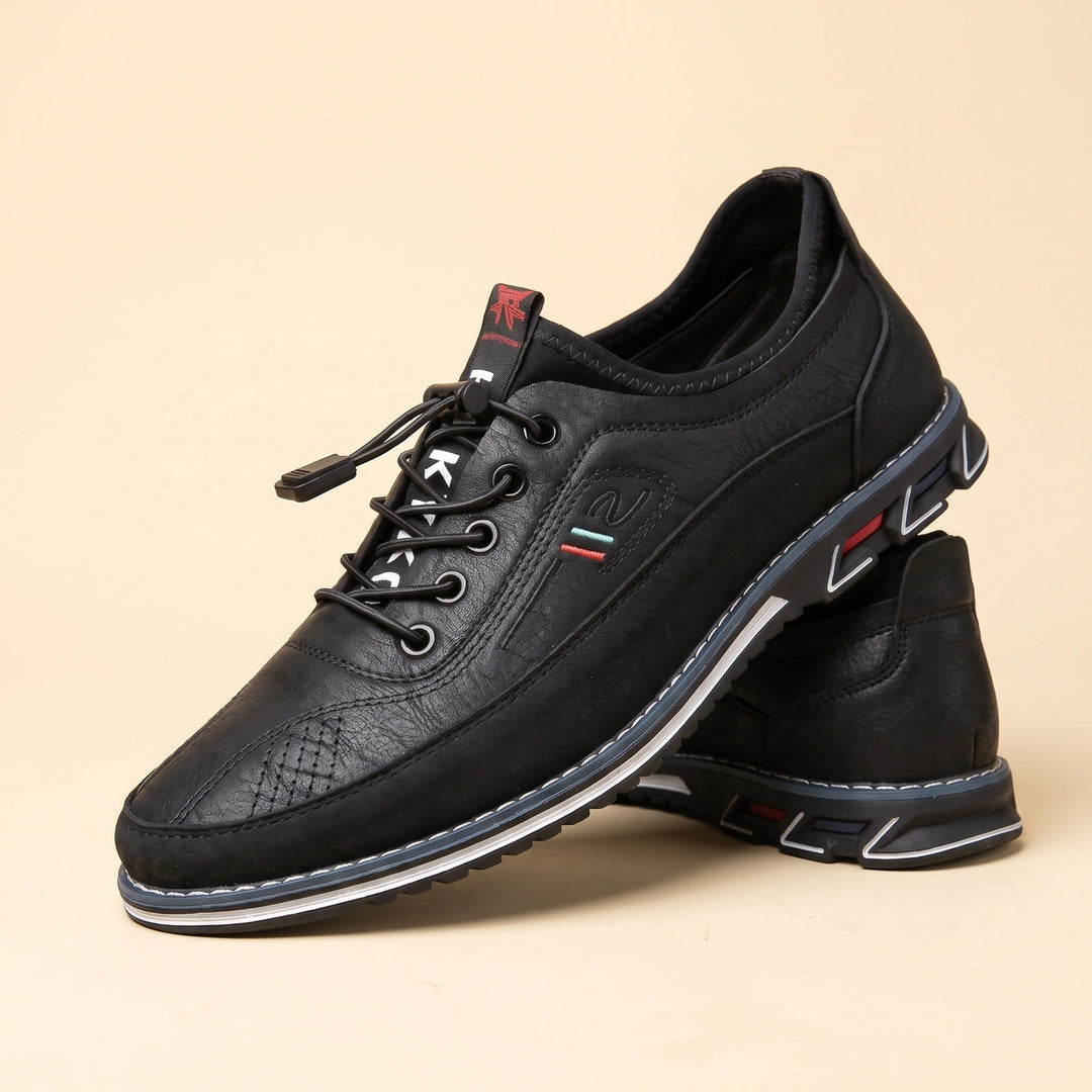 Regis Leather Orthopedic Bungee Lace Sneakers - Black