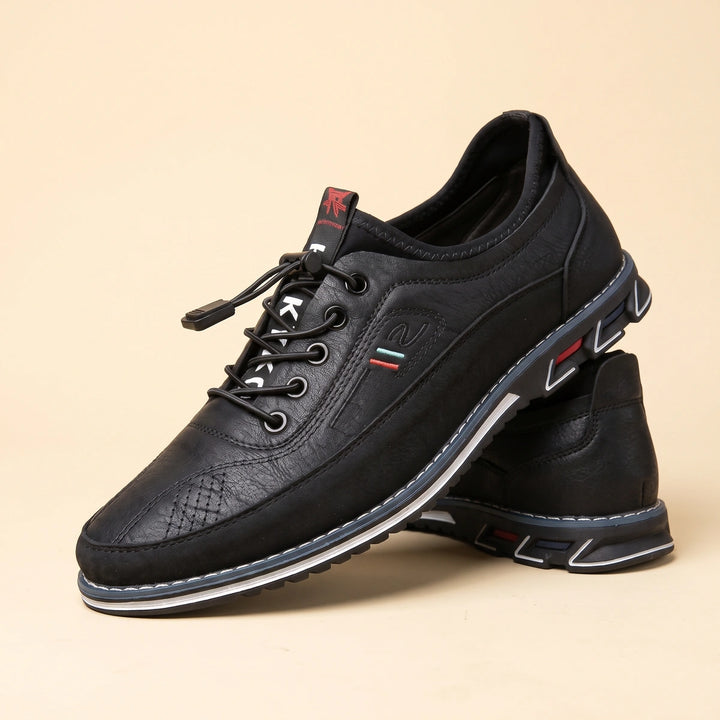 Regis Leather Orthopedic Bungee Lace Sneakers - Black