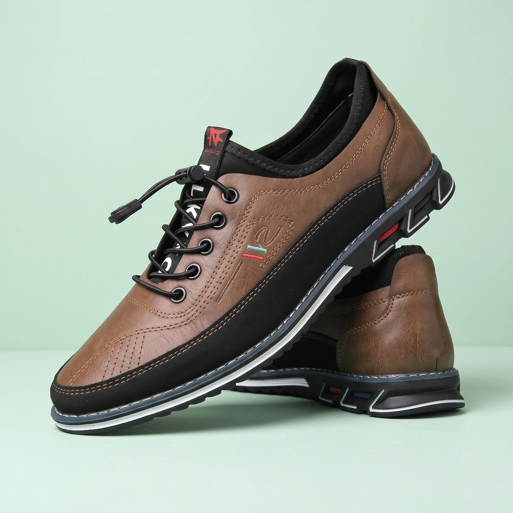 Regis Leather Orthopedic Bungee Lace Sneakers - Brown