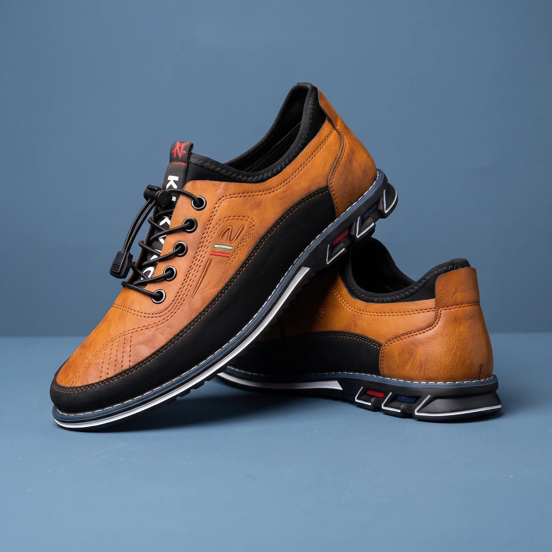 Regis Leather Orthopedic Bungee Lace Sneakers - Cognac