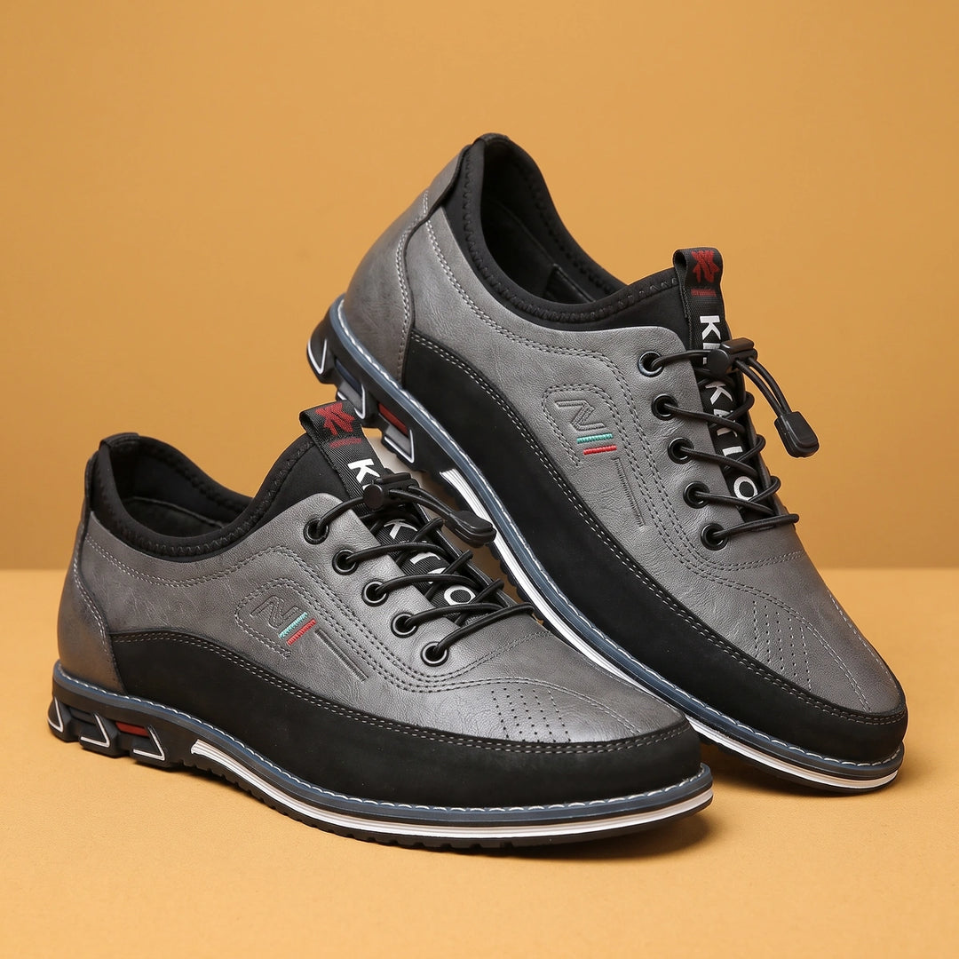 Regis Leather Orthopedic Bungee Lace Sneakers - Gray