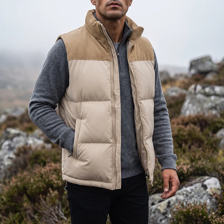 Rupert Men's Corduroy Yoke Puffer Vest - Beige
