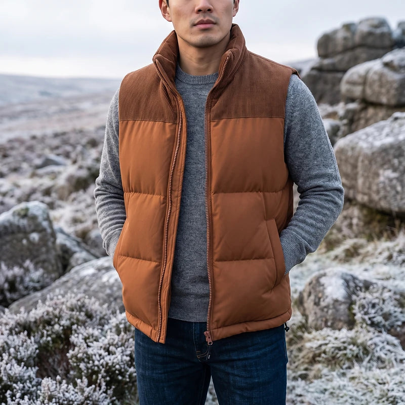Rupert Men's Corduroy Yoke Puffer Vest - Brown