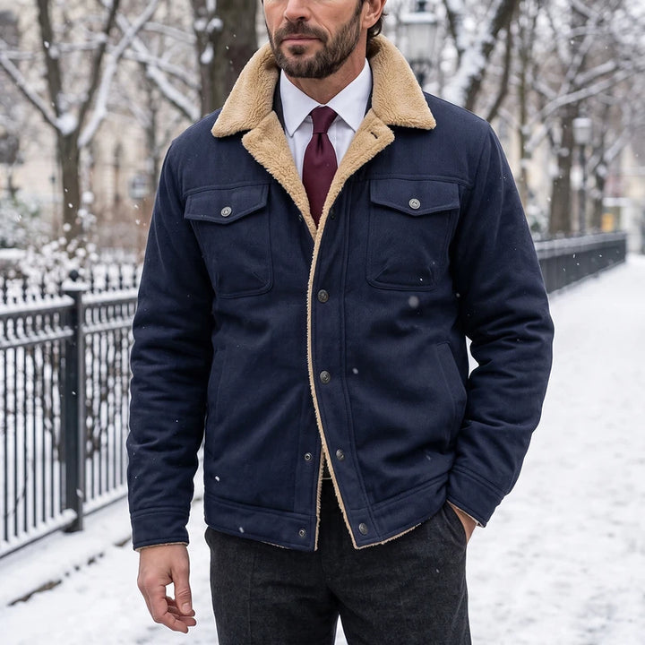 Edmund Men's Sherpa Collar Utility Jacket - Navy Blue
