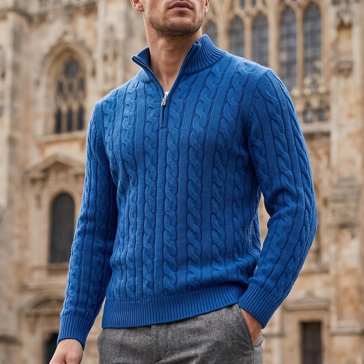 Roderick Men's Half Zip Cable Sweater - Blue