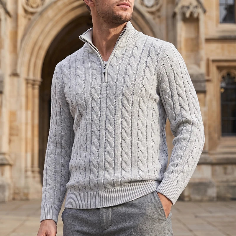 Roderick Men's Half Zip Cable Sweater - Gray