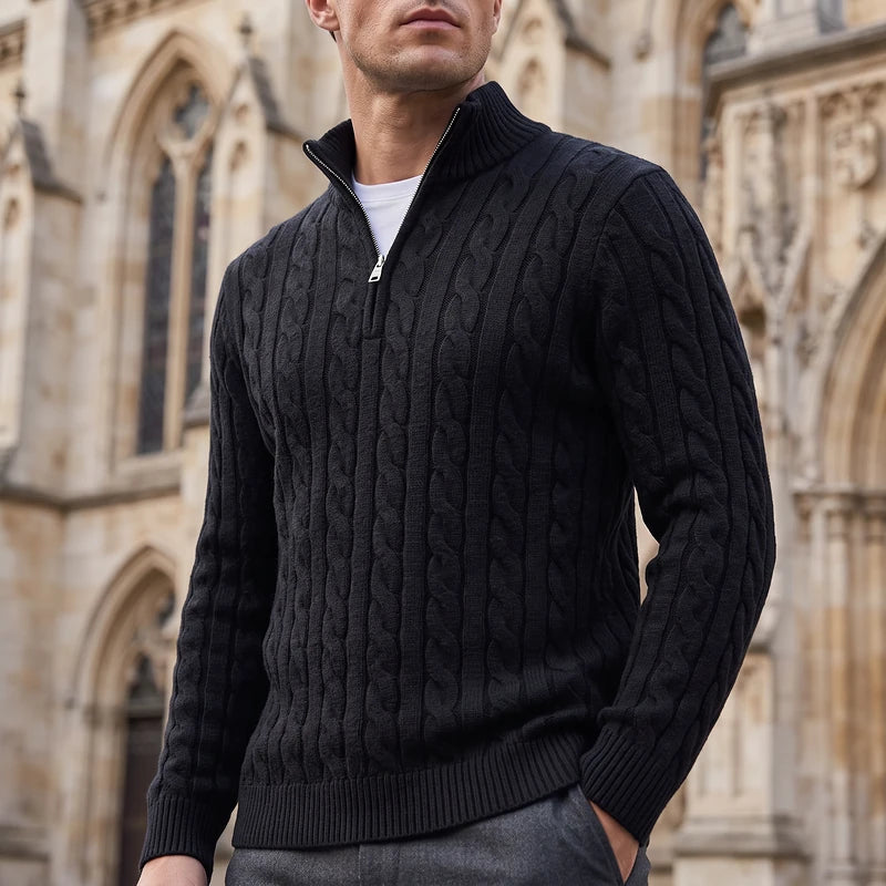 Roderick Men's Half Zip Cable Sweater - Black