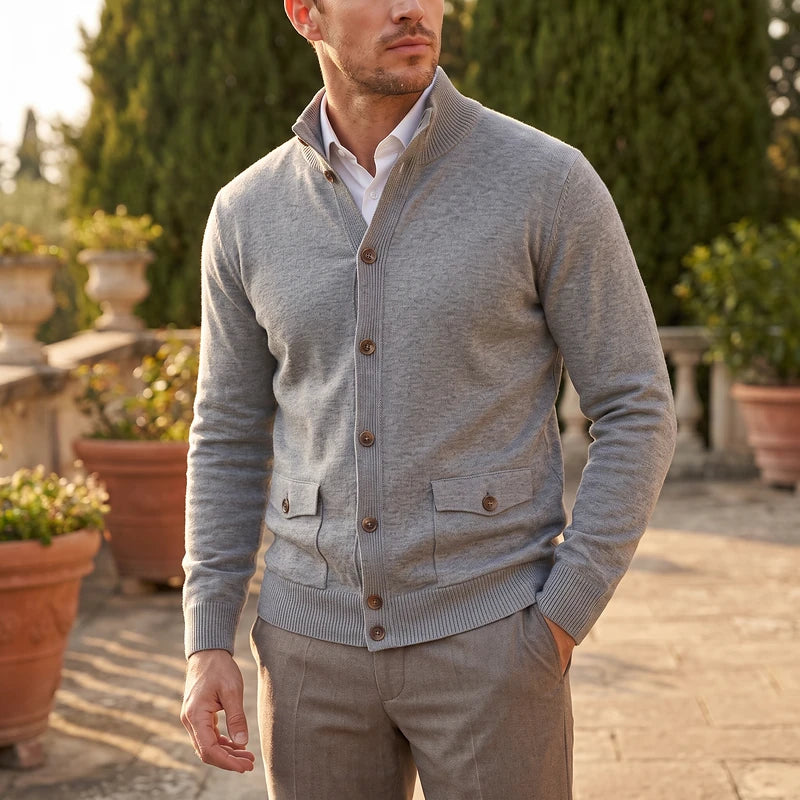Wilfred Men's Cotton Knit Cardigan - Light Gray