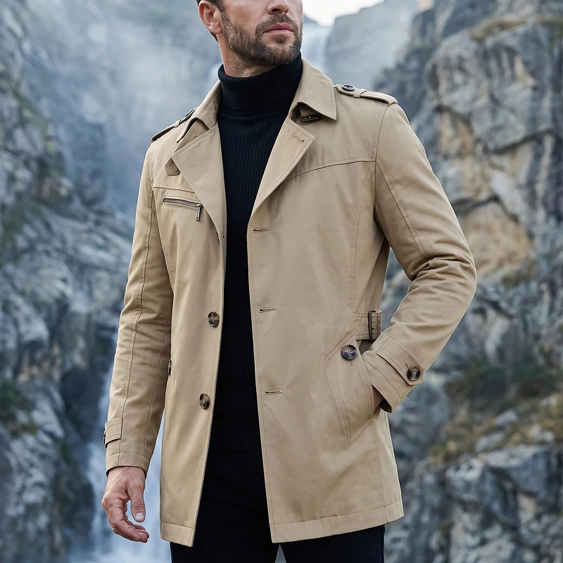 Alaric Men's Belted Trench Coat - Beige