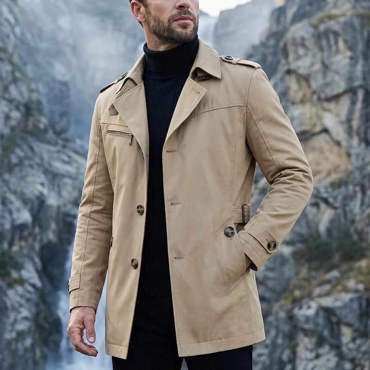 Alaric Men's Belted Trench Coat - Beige