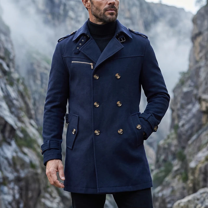 Alaric Men's Belted Trench Coat - Dark Blue