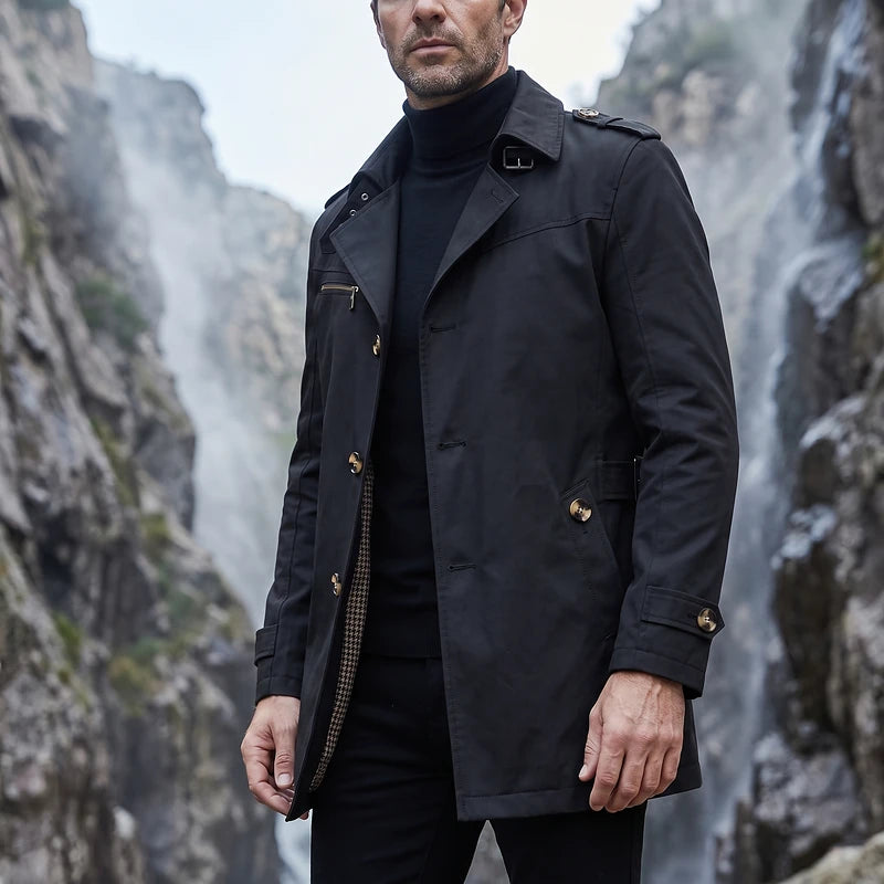 Alaric Men's Belted Trench Coat - Black