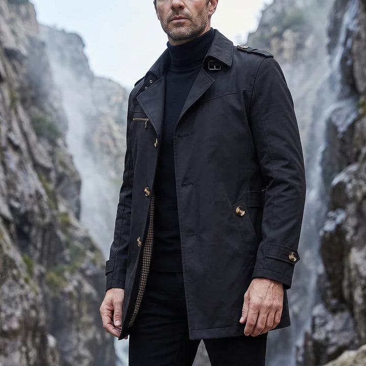 Alaric Men's Belted Trench Coat - Black