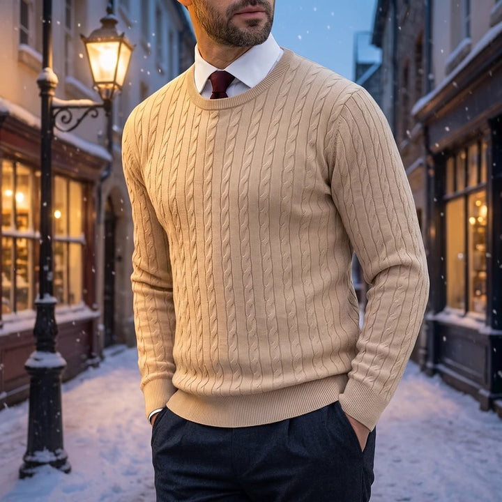 Benedict Men's Cable Crewneck Sweater - Beige