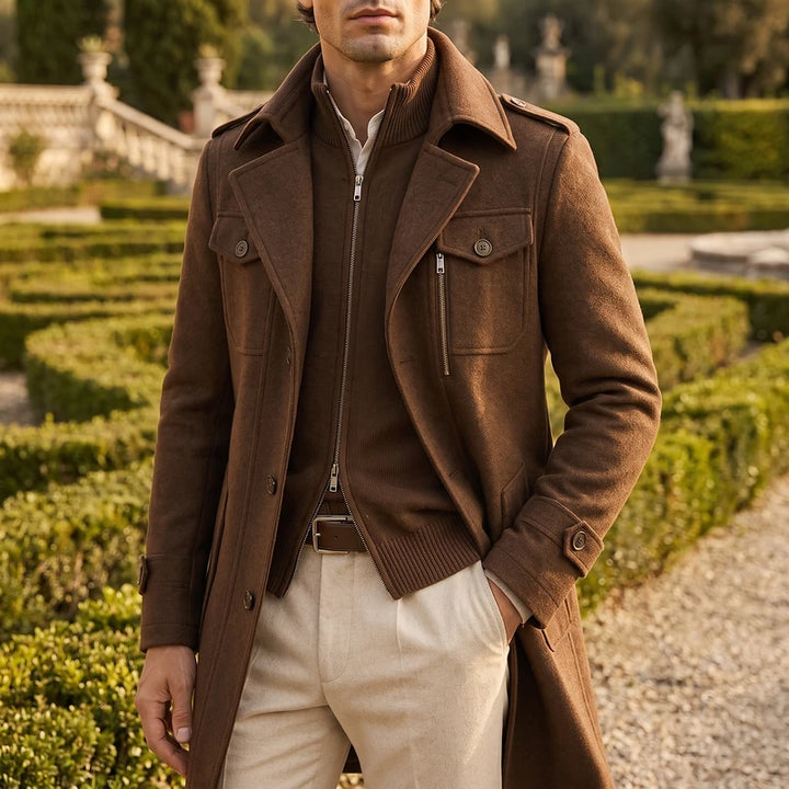 Leopold Men's Wool Stand Collar Coat - Brown
