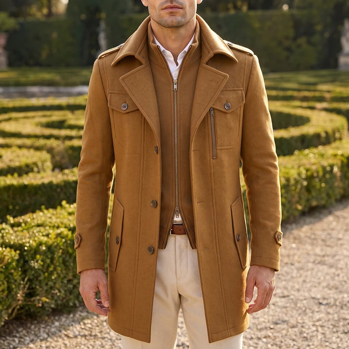 Leopold Men's Wool Stand Collar Coat - Camel