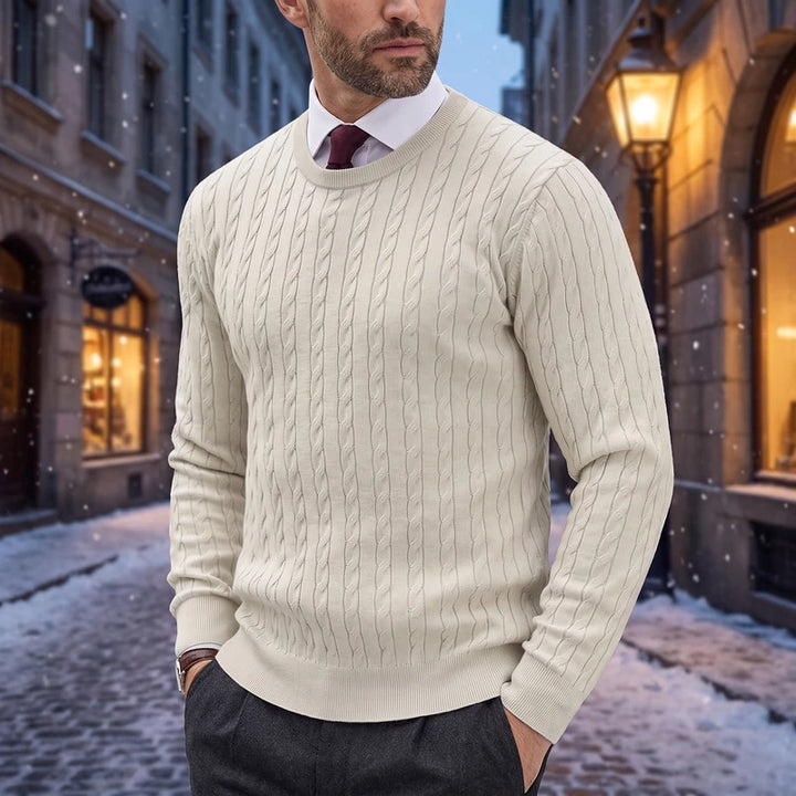 Benedict Men's Cable Crewneck Sweater - White