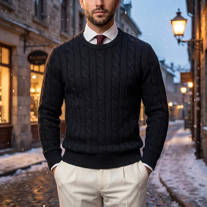 Benedict Men's Cable Crewneck Sweater - Black