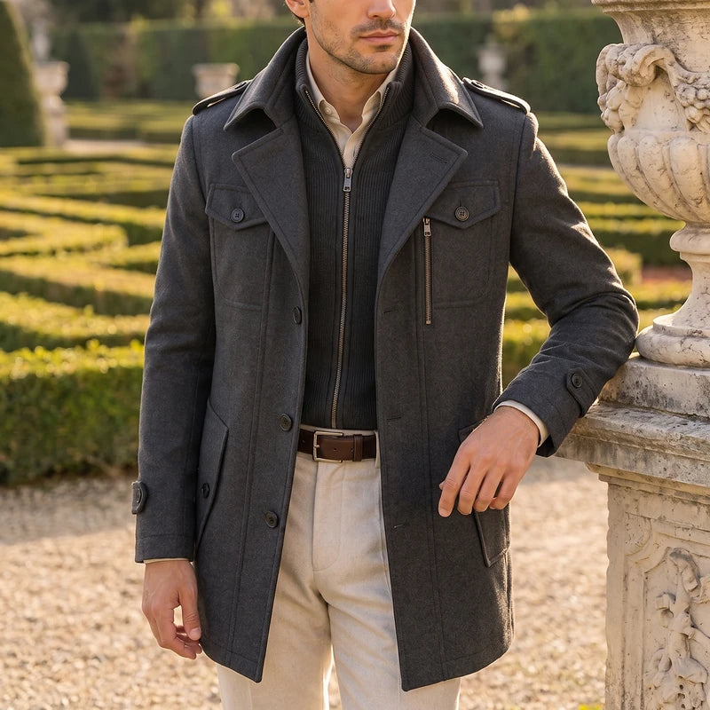Leopold Men's Wool Stand Collar Coat - Gray