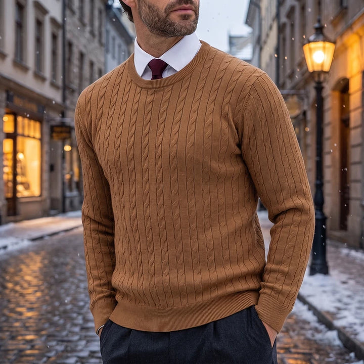 Benedict Men's Cable Crewneck Sweater - Brown