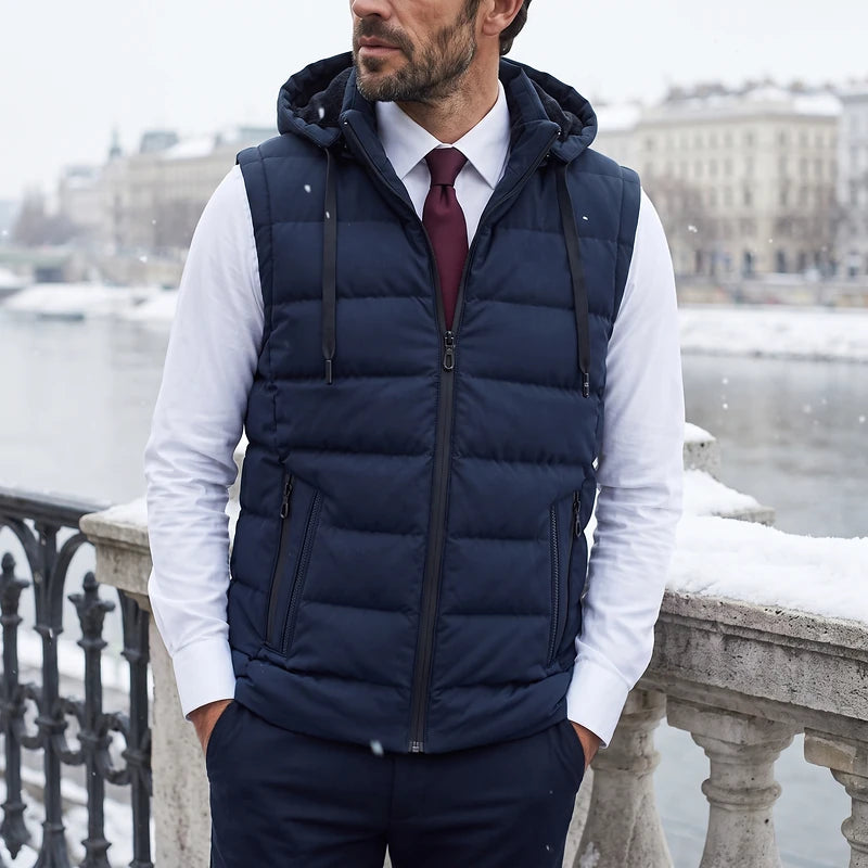 Gregor Men's Hooded Puffer Vest - Dark Blue