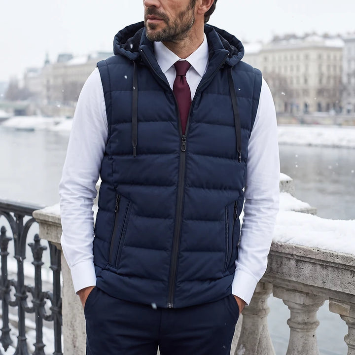 Gregor Men's Hooded Puffer Vest - Dark Blue