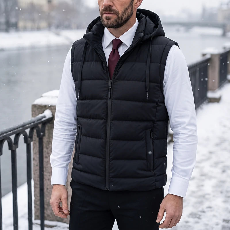 Gregor Men's Hooded Puffer Vest - Black
