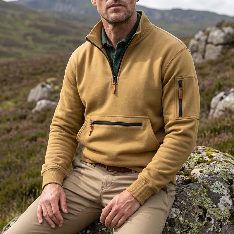 Crispin Men's Quarter Zip Fleece Pullover - Camel