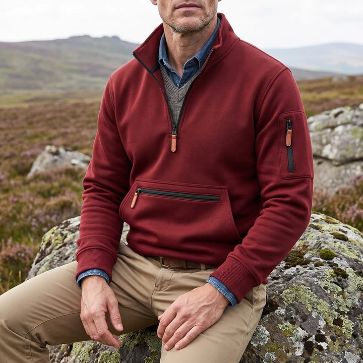 Crispin Men's Quarter Zip Fleece Pullover - Wine Red