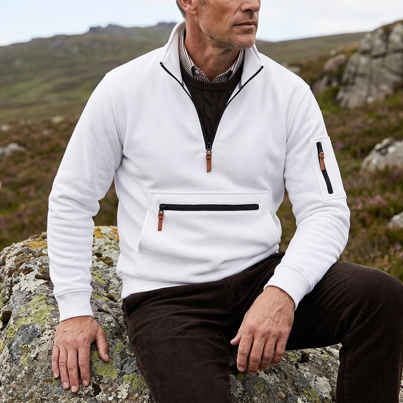 Crispin Men's Quarter Zip Fleece Pullover - White