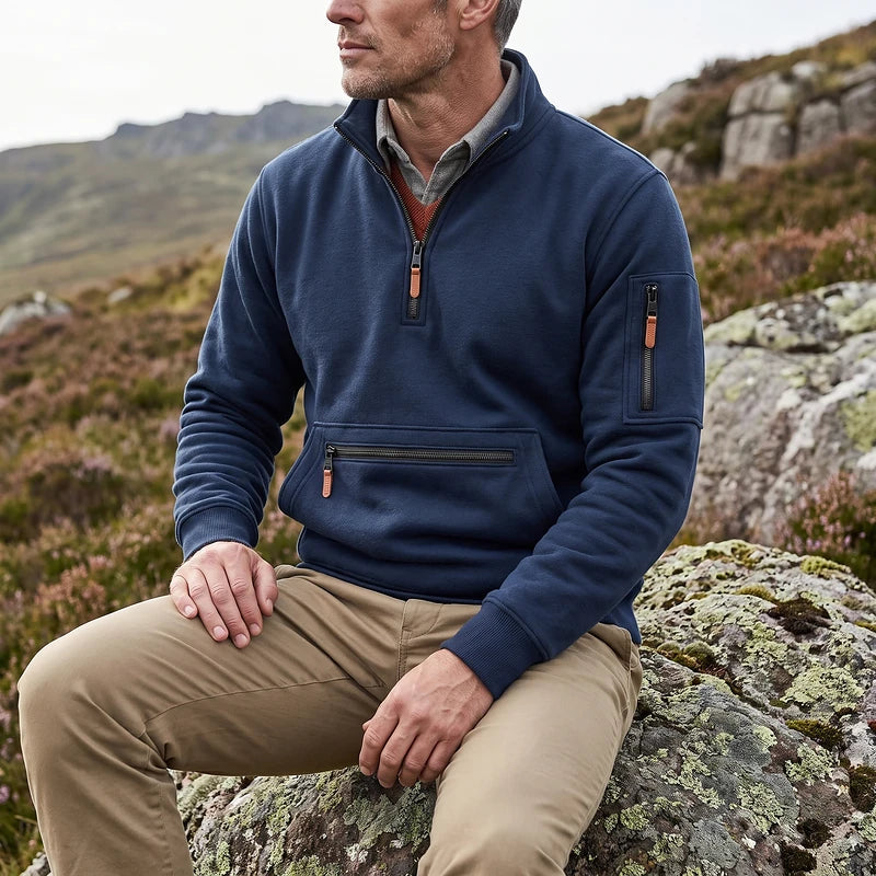 Crispin Men's Quarter Zip Fleece Pullover - Navy Blue