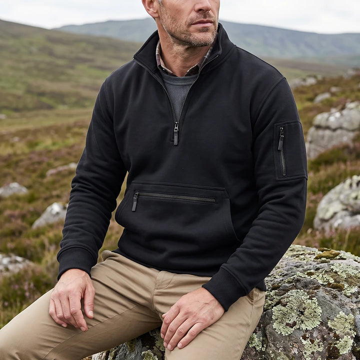 Crispin Men's Quarter Zip Fleece Pullover - Black