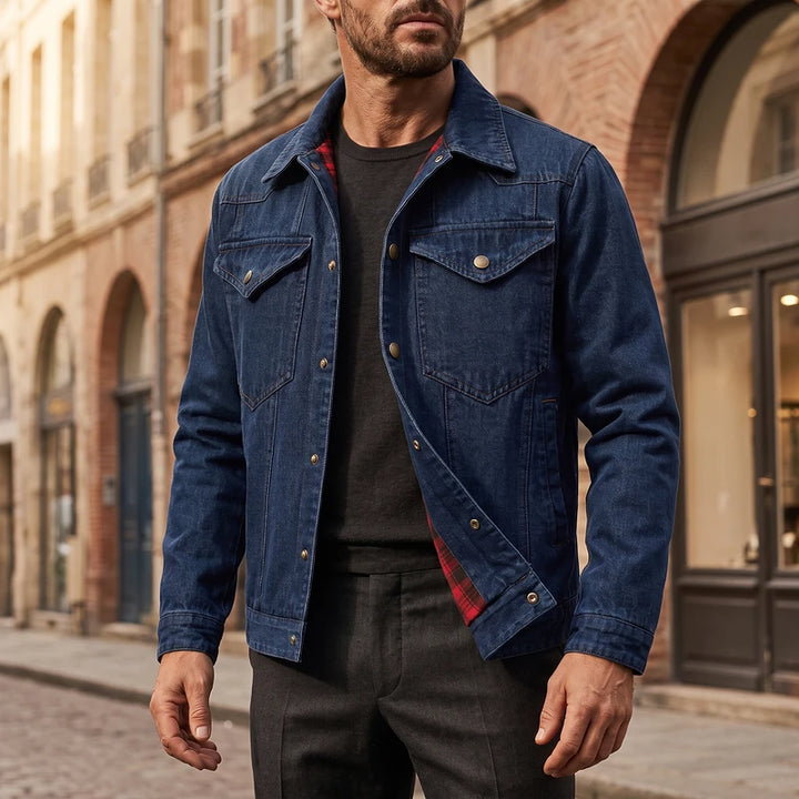 Reginald Men's Flannel Lined Denim Jacket - Dark blue