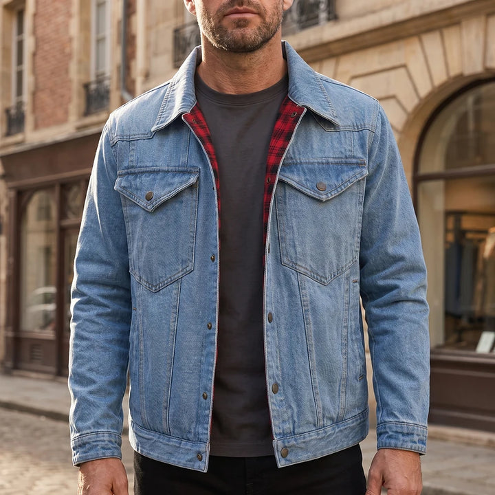 Reginald Men's Flannel Lined Denim Jacket - Light blue