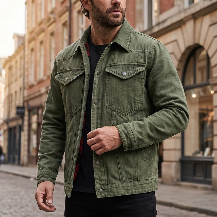 Reginald Men's Flannel Lined Denim Jacket - Green