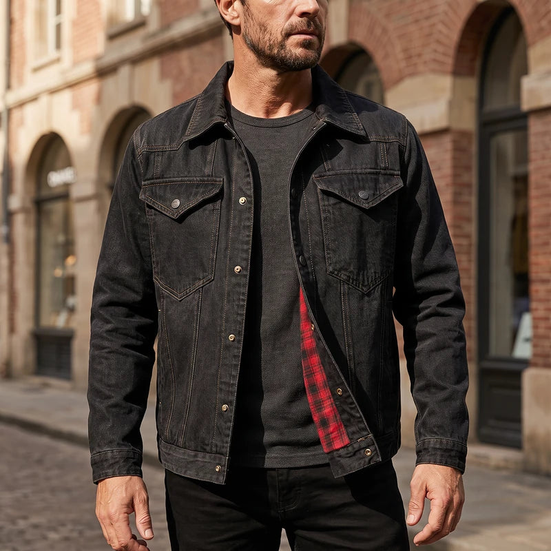 Reginald Men's Flannel Lined Denim Jacket - Black