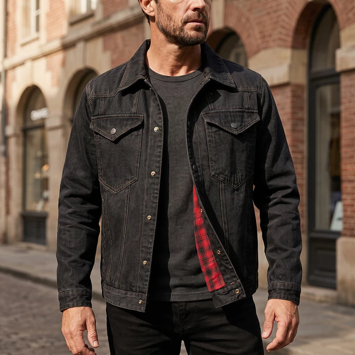 Reginald Men's Flannel Lined Denim Jacket - Black