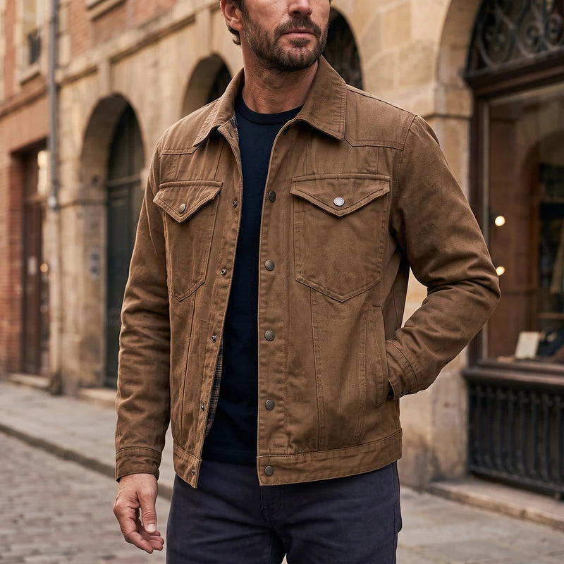 Reginald Men's Flannel Lined Denim Jacket - Brown